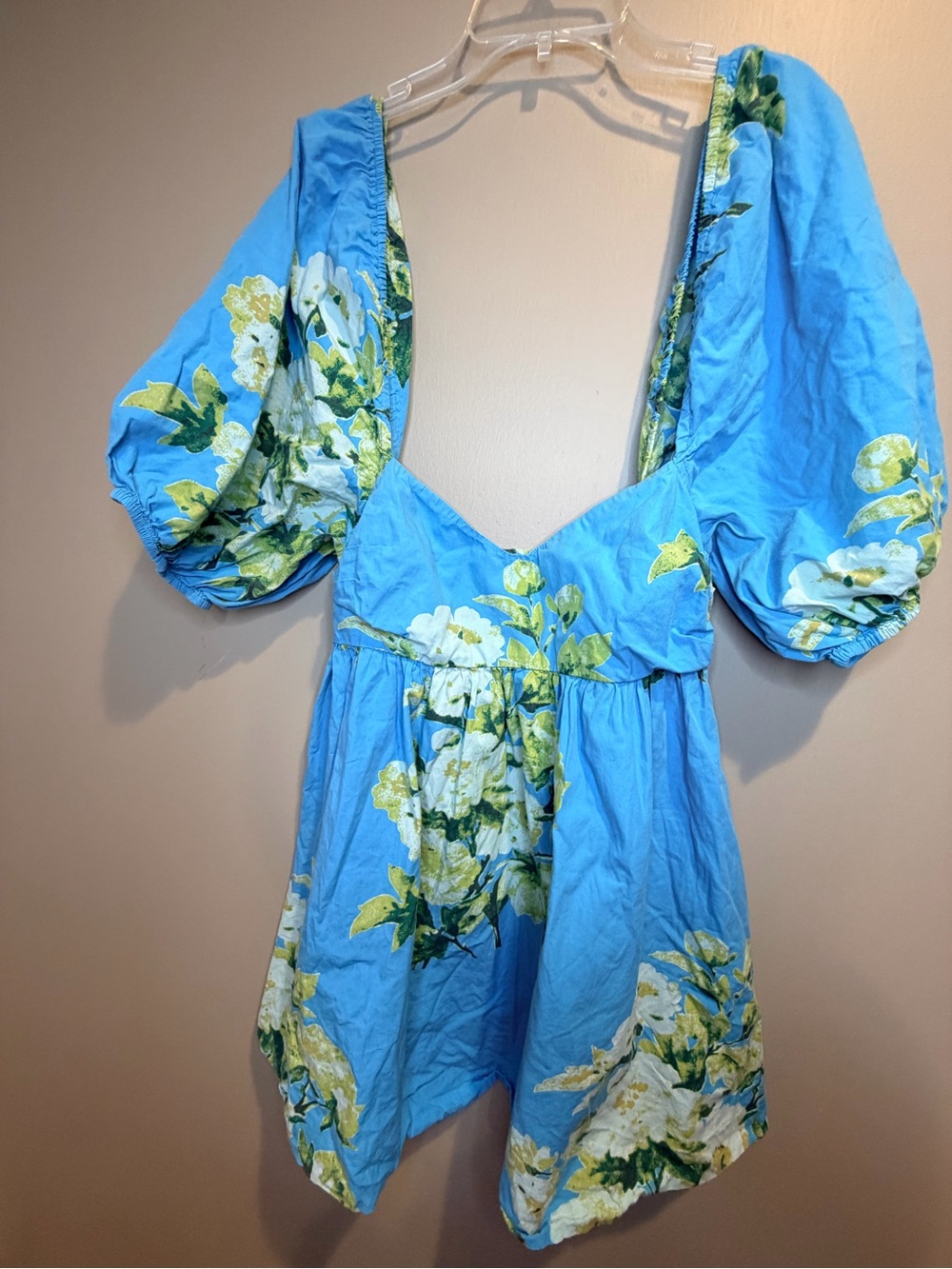 Free People Sky Blue Floral Puff-Sleeve Tunic